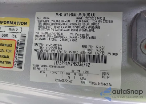 2017 Ford Mustang V6 z USA, uszkodzony, nr VIN 1FA6P8AM2H5236742